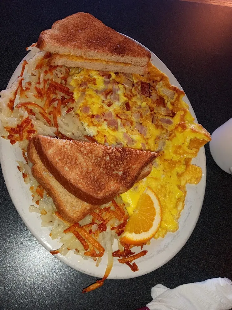Ham and Cheese Omelette with Hash Browns on the Side